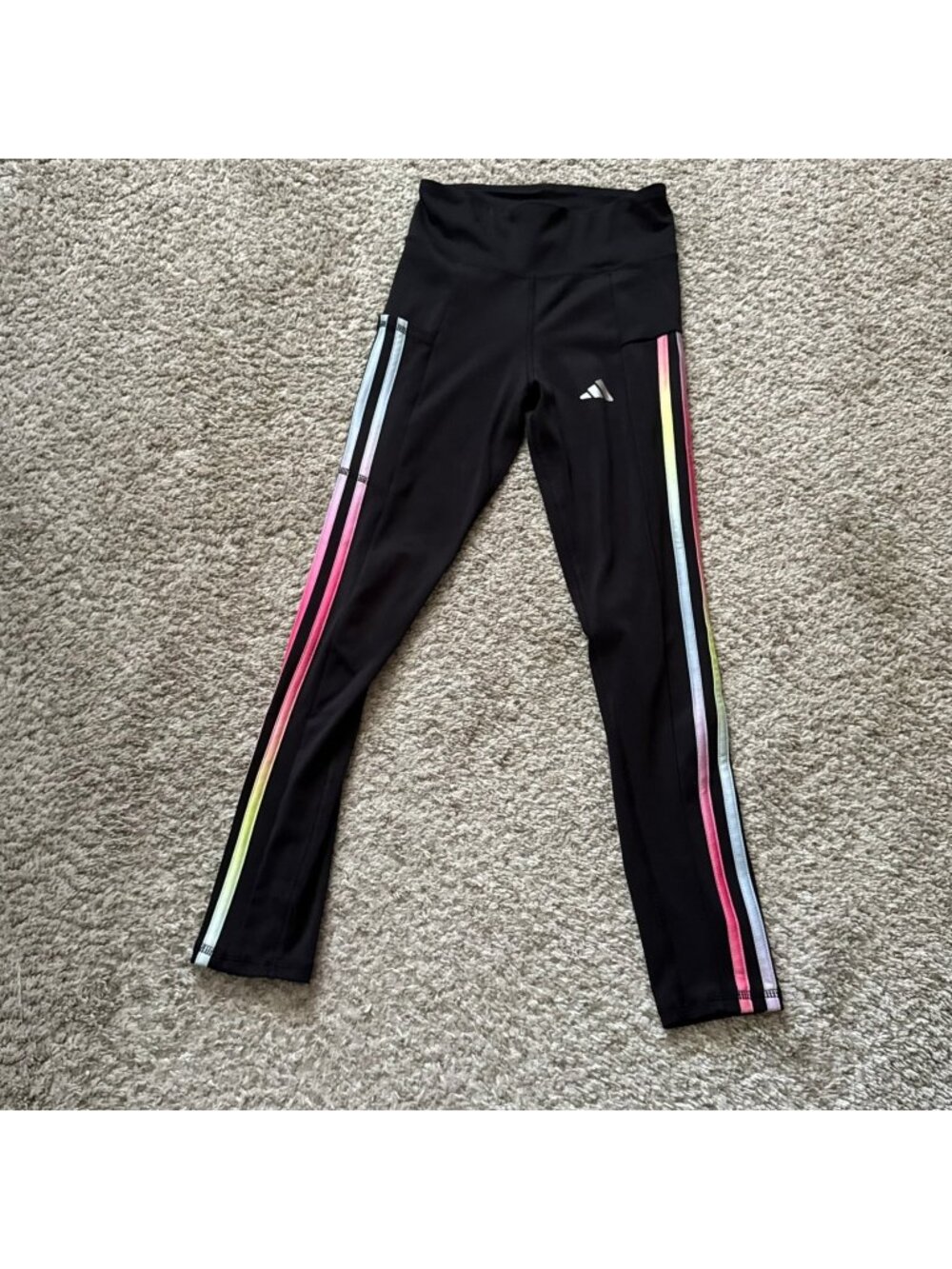 Adidas Athletic Leggings Women's M Black AEROREADY Rainbow Stripe High Rise